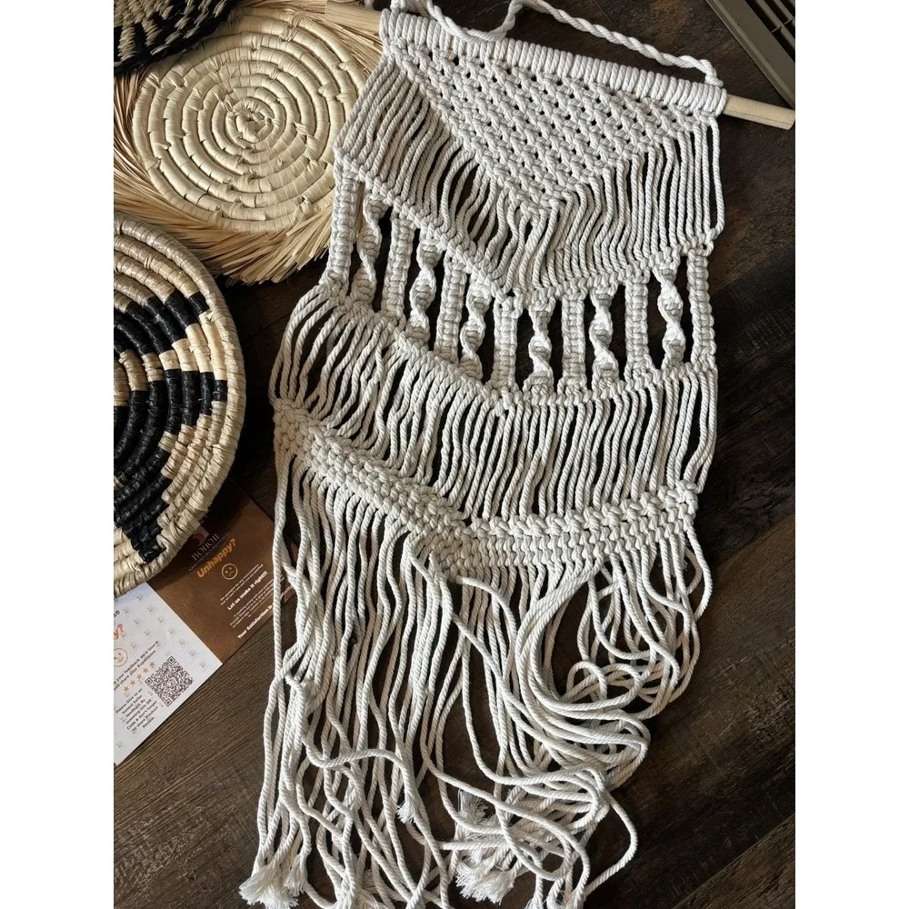New Boho Hanging Wall Basket Decorative Set of 8 Decorative Bulrush Woven Home